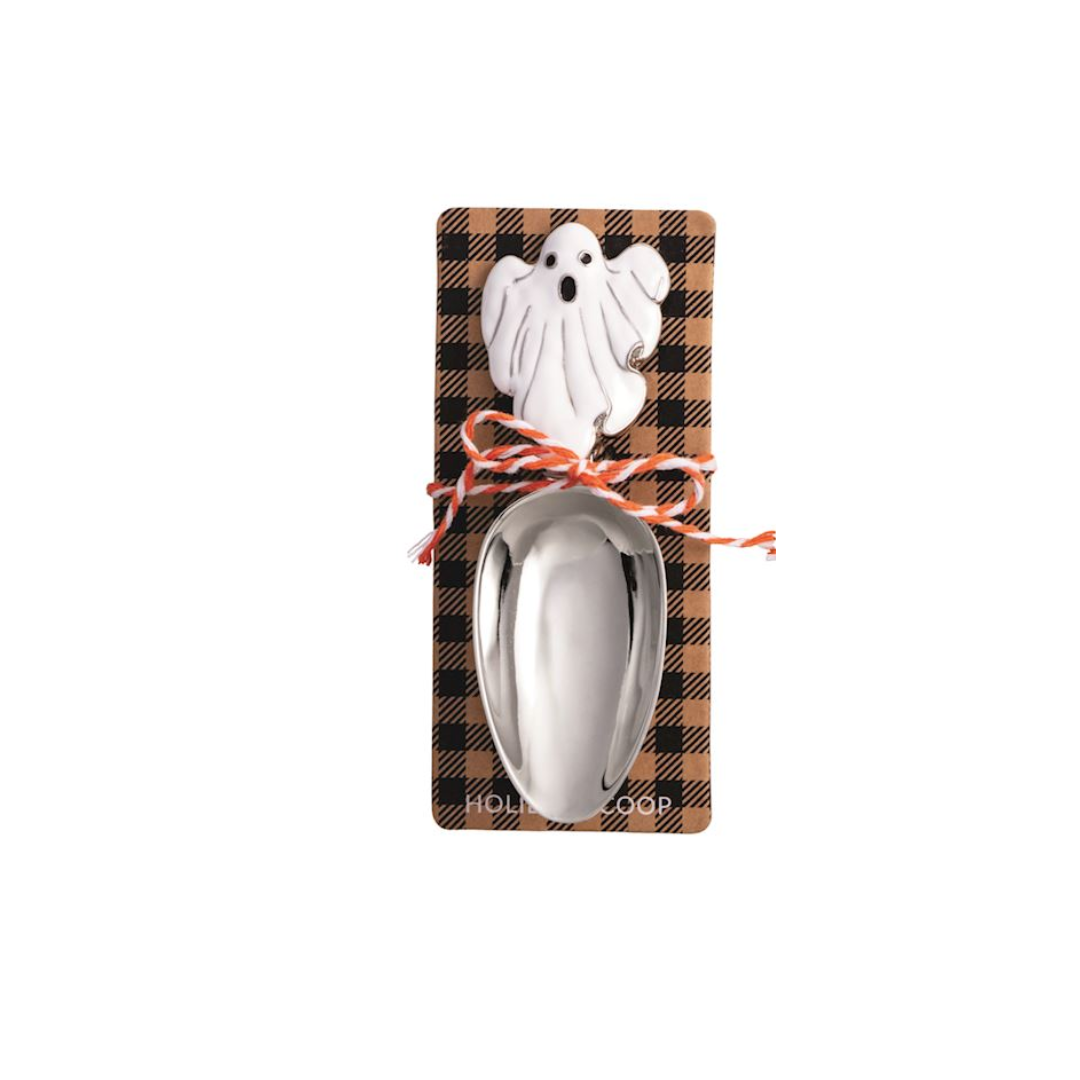 Spoon with ghost decoration on a plaid card