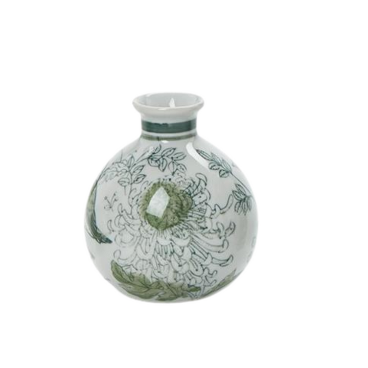 Green & White Chinoiserie Vase