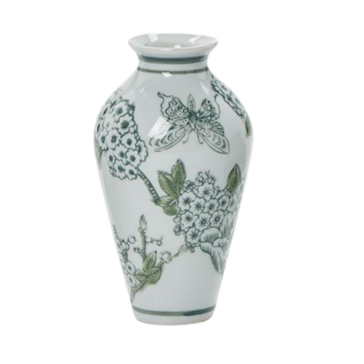 Green & White Chinoiserie Vase