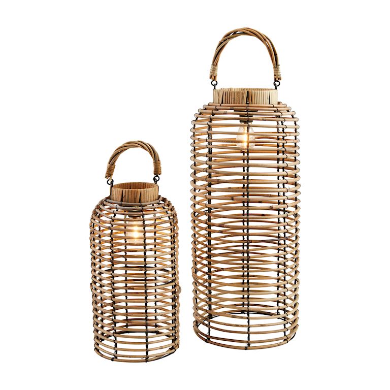 Gray Rattan Light-Up Lantern