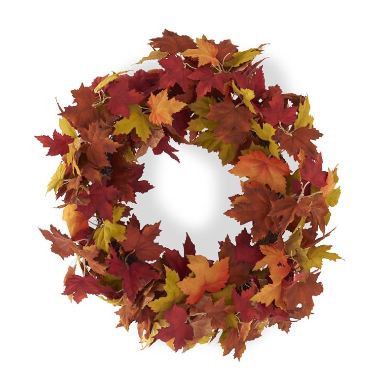 Red Orange Brown & Green Fall Maple Leaves Wreath