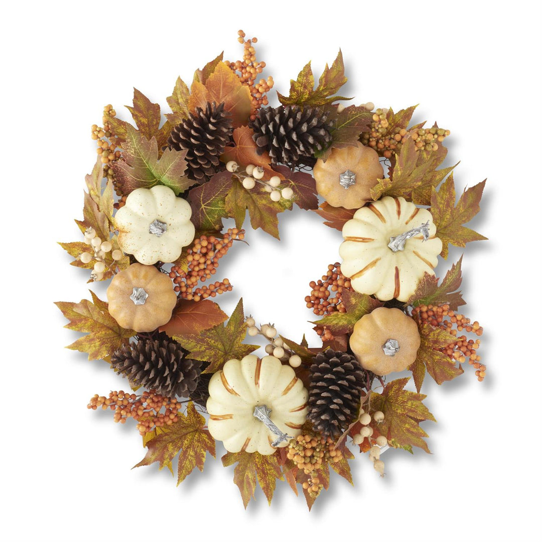 Leaf & Berry Wreath w/White Pumpkins