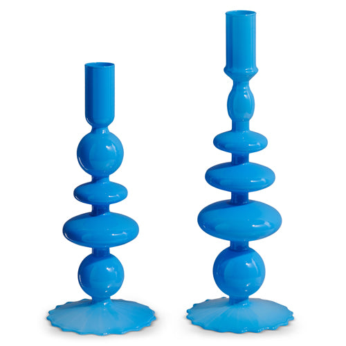 Blue Opaque Glass Candle Stick