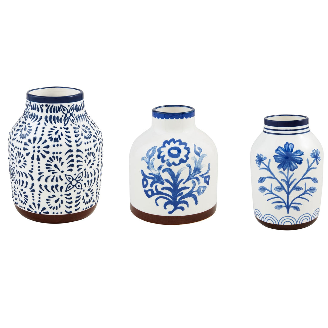 Blue Floral Stoneware Vase