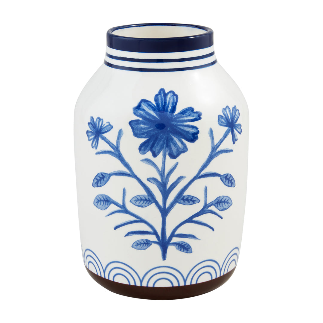 Blue Floral Stoneware Vase