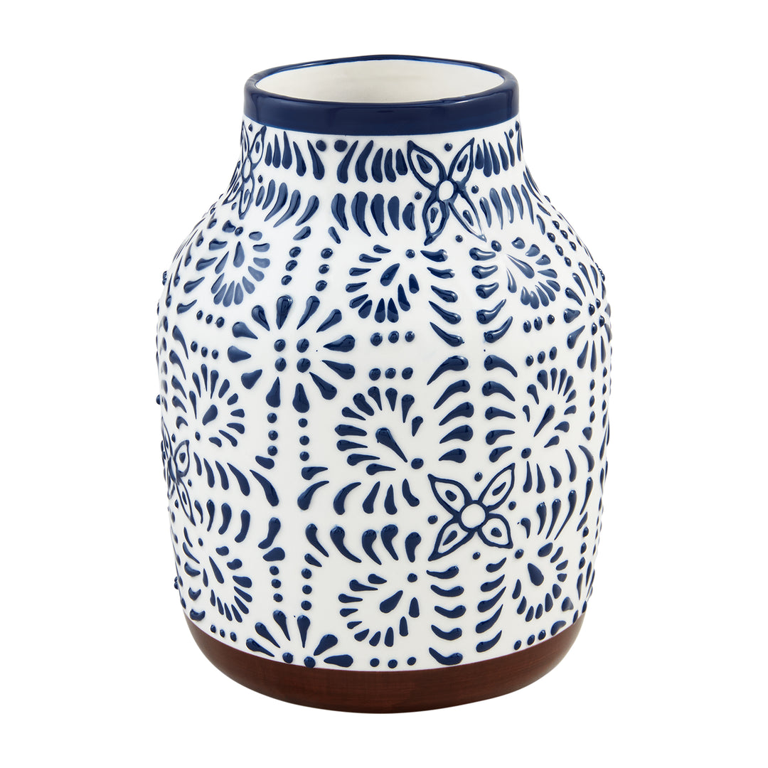 Blue Floral Stoneware Vase