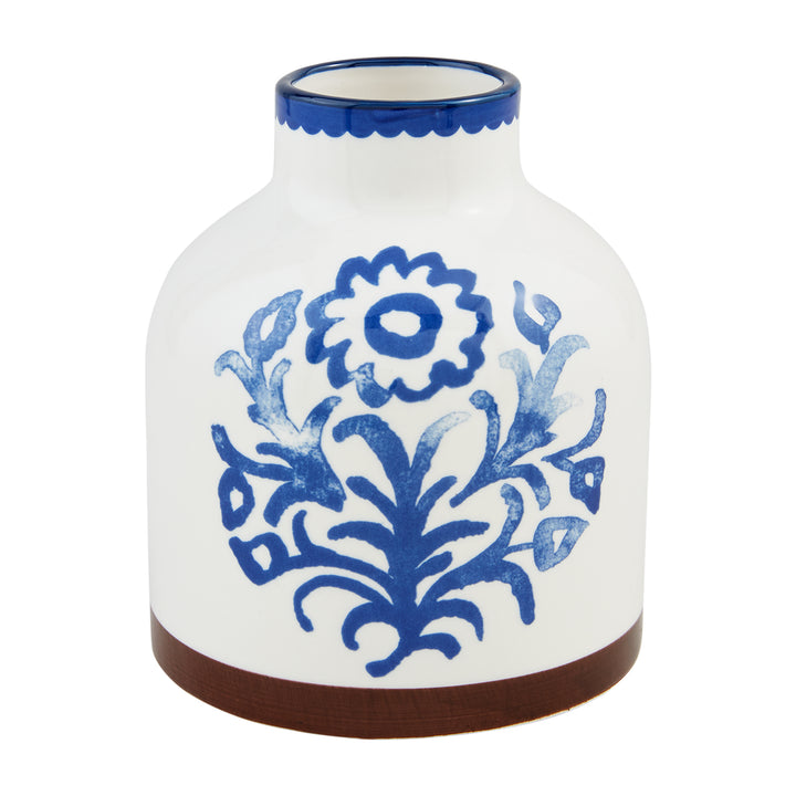 Blue Floral Stoneware Vase