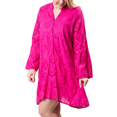 Riley Hot Pink Eyelet Dress