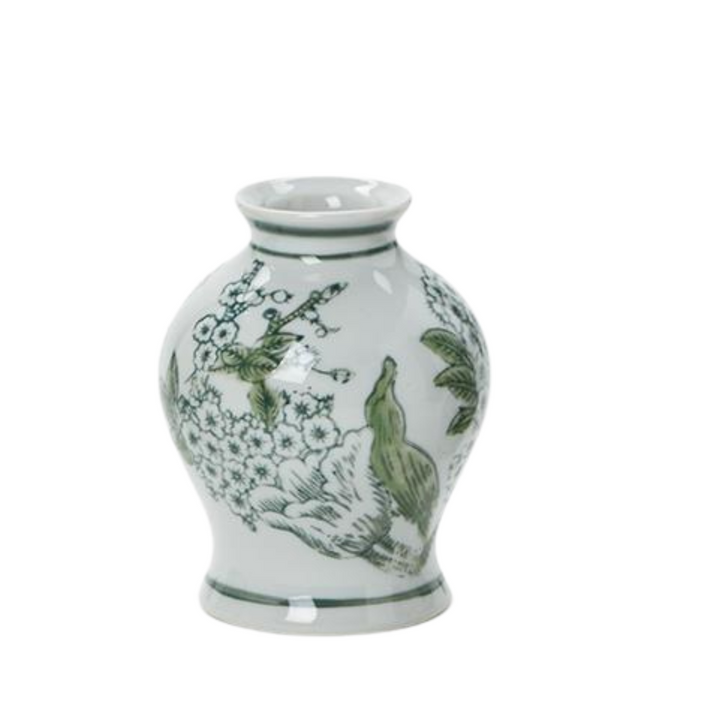 Green & White Chinoiserie Vase