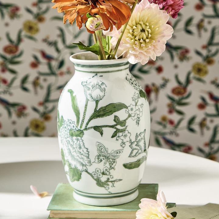 Green & White Chinoiserie Vase