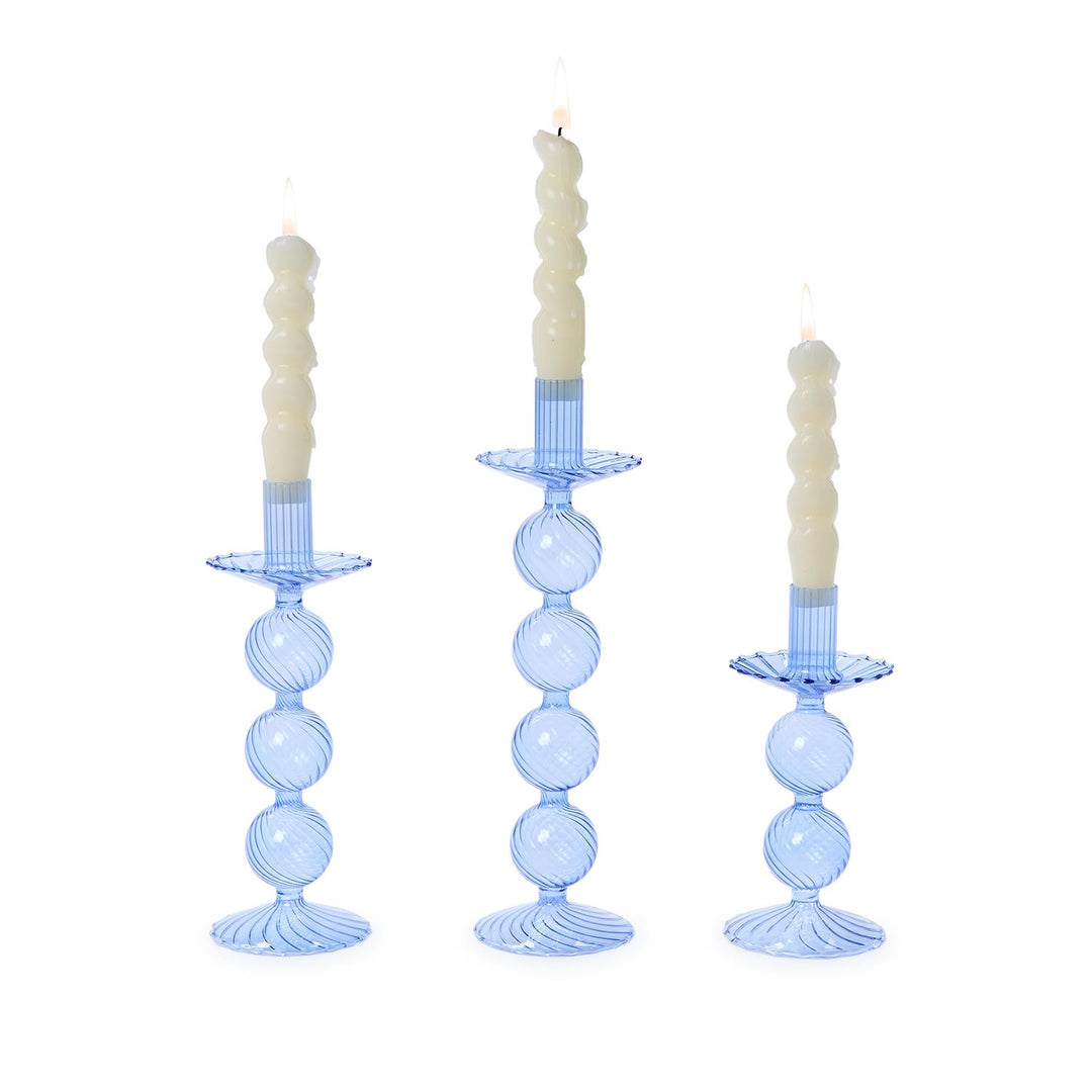 Blue Glass Candlestick Holder