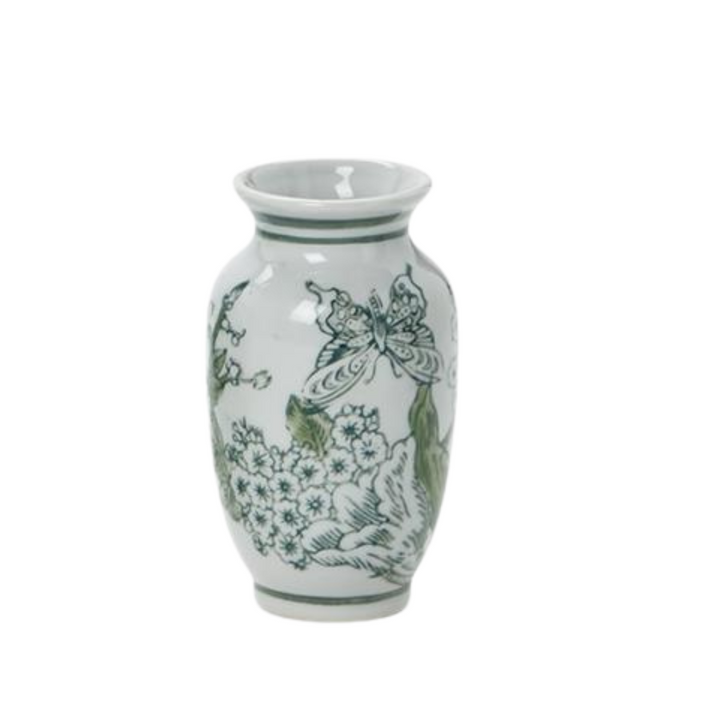 Green & White Chinoiserie Vase