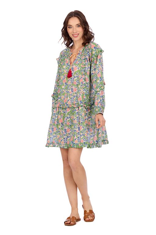 green emerald velvet dress R.Vivimos Women's Summer Cotton Half Sleeve Casual Loose Bohemian Floral  Tunic Dresses (XS, Green) at Amazon Women's Clothing store main image 1