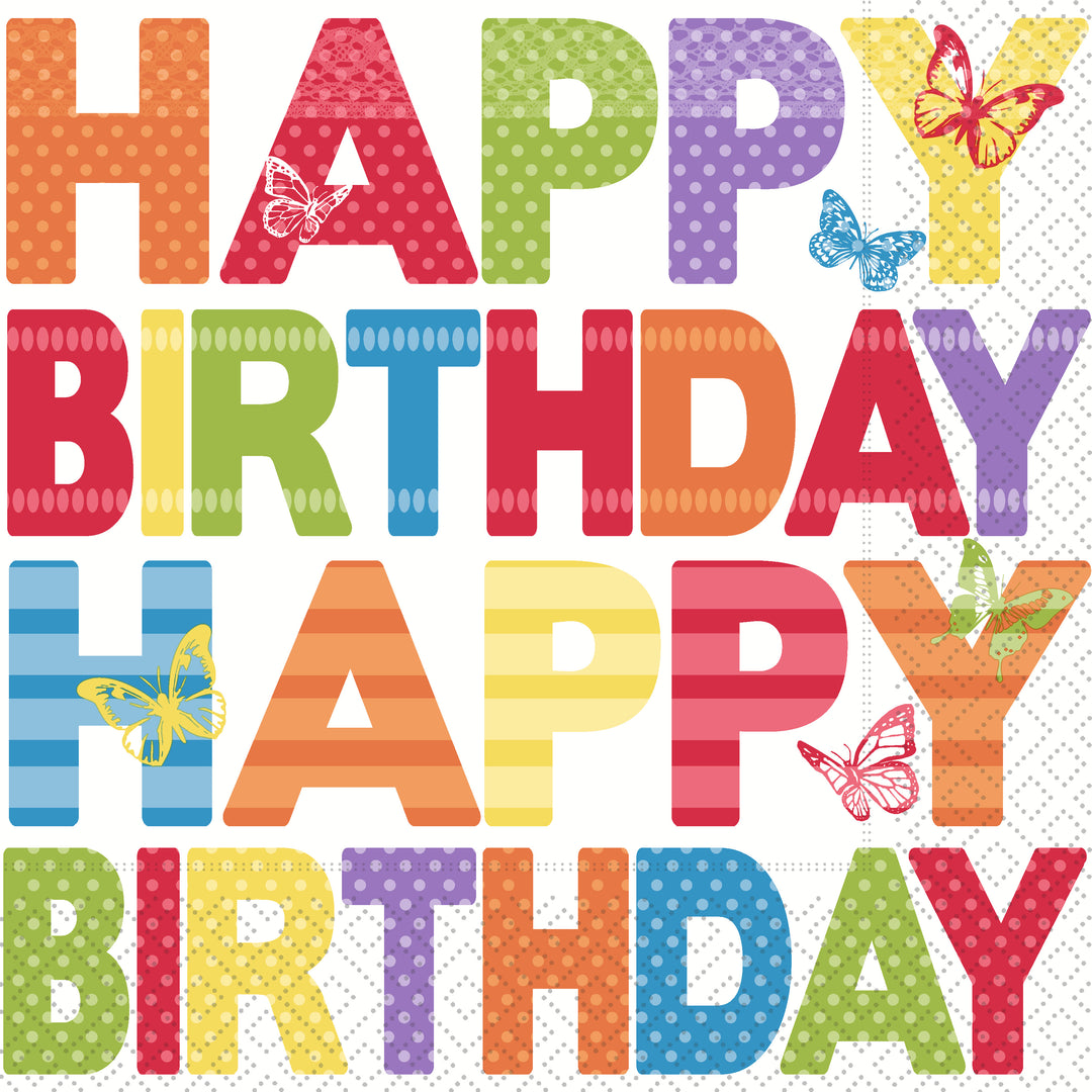 Happy Birthday Butterflies Cocktail Napkins
