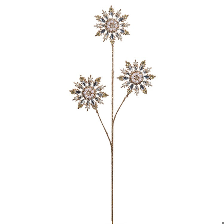 Gold Pearl Gem Snowflake Spray