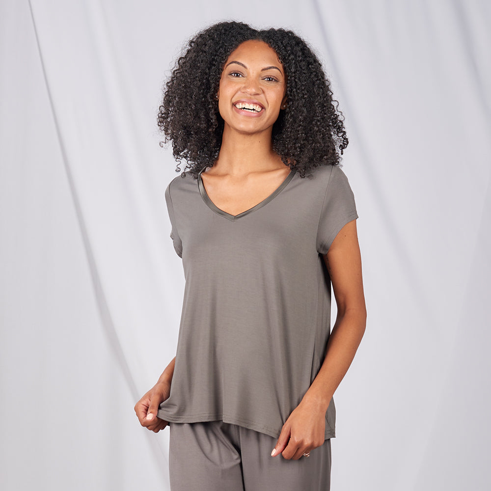 Classic V Neck Pajama Tee, Earl Grey