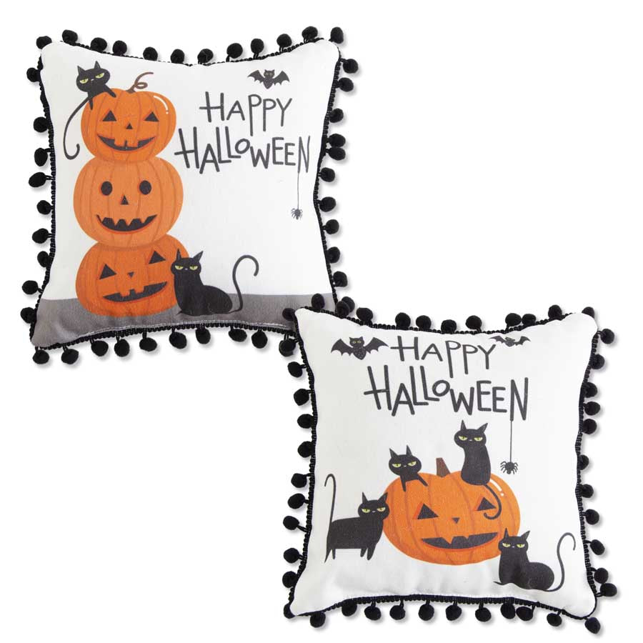 Halloween Pillow w/Pompoms