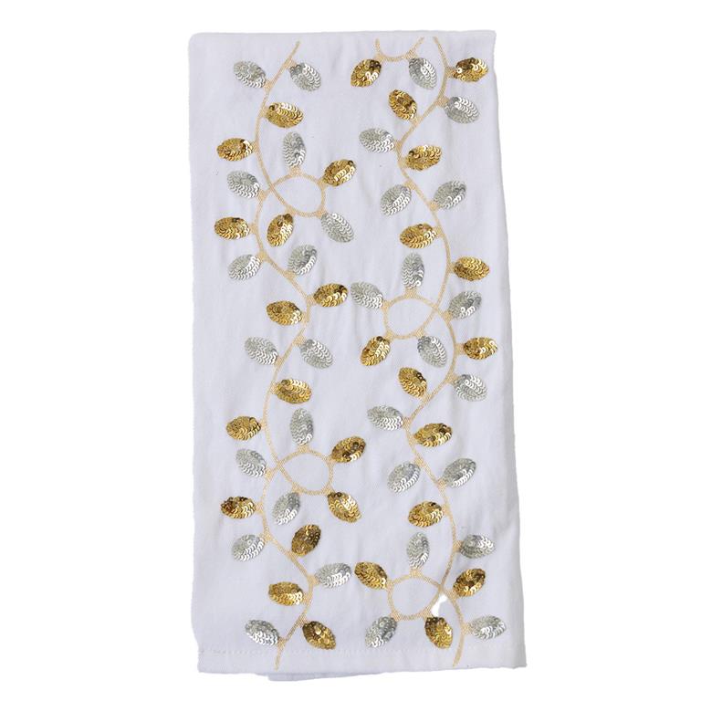 Decorative towel with gold and silver lights on a white background