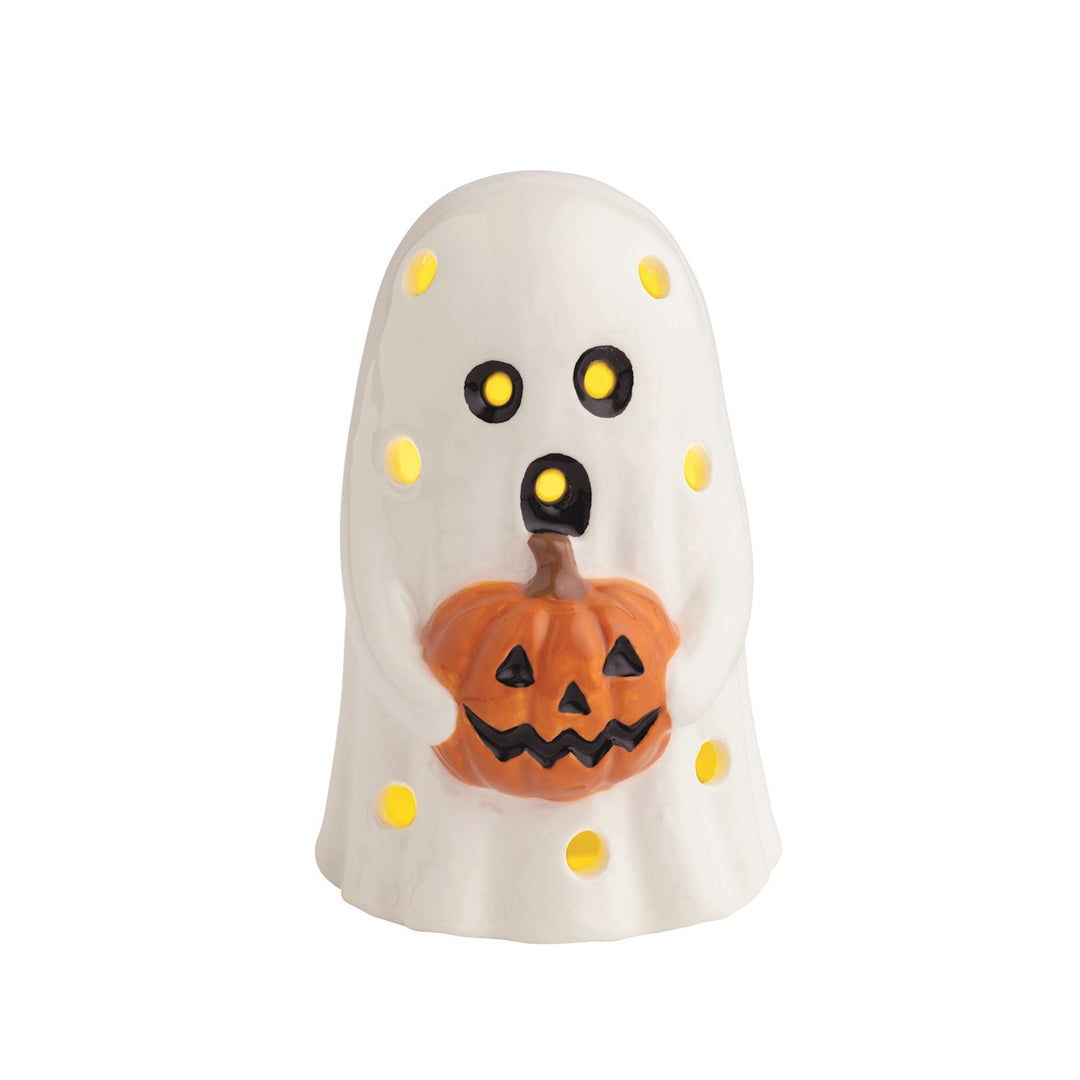Light-up LED Ghost w/Pumpkin Sitter