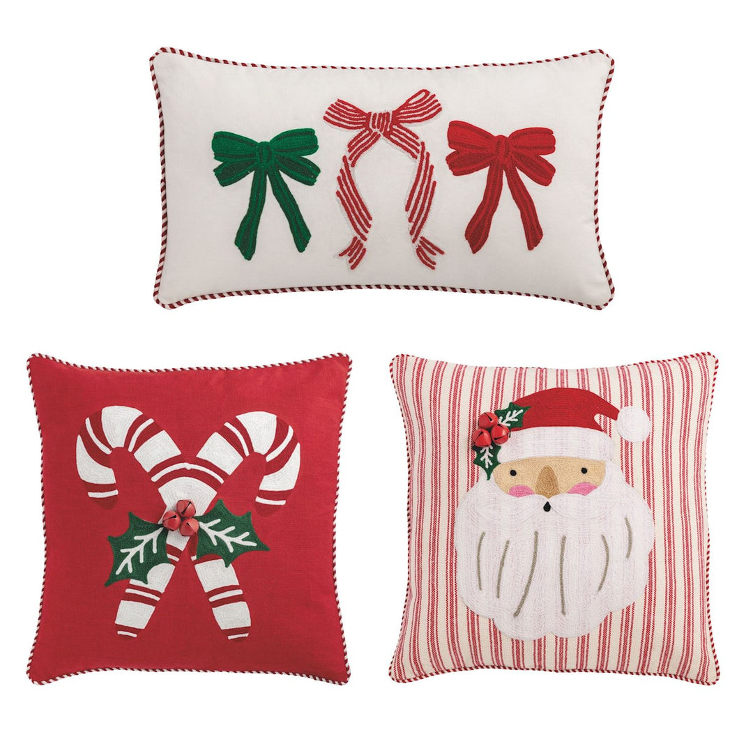 Candy Cane Whimsy Crewel Pillow