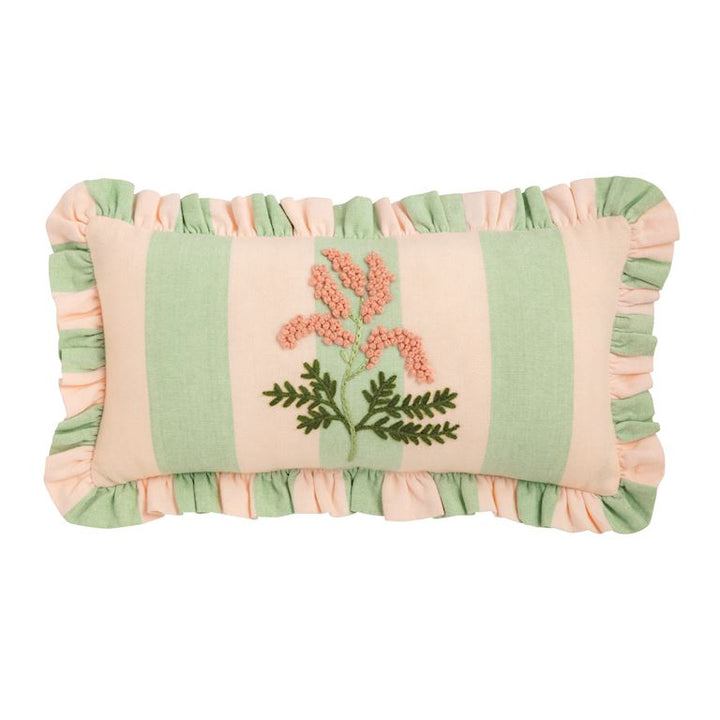 Ruffle Floral Embroidered Pillow