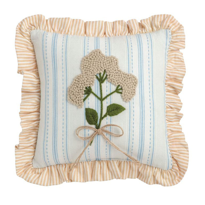 Ruffle Floral Embroidered Pillow