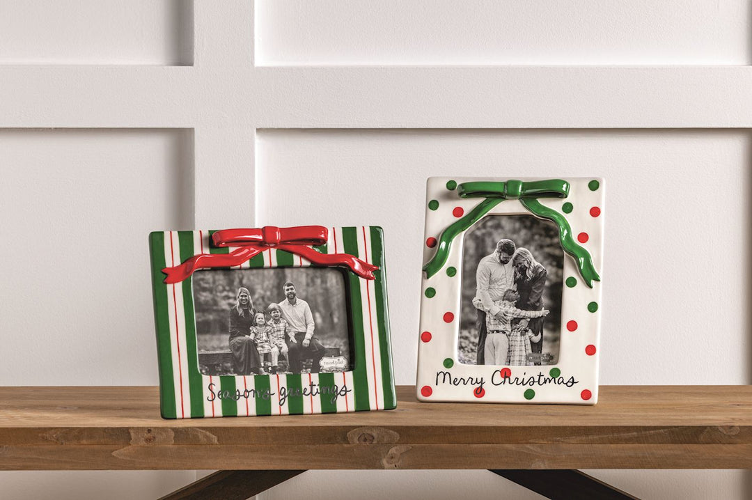 Christmas Bow Stripe Photo Frame