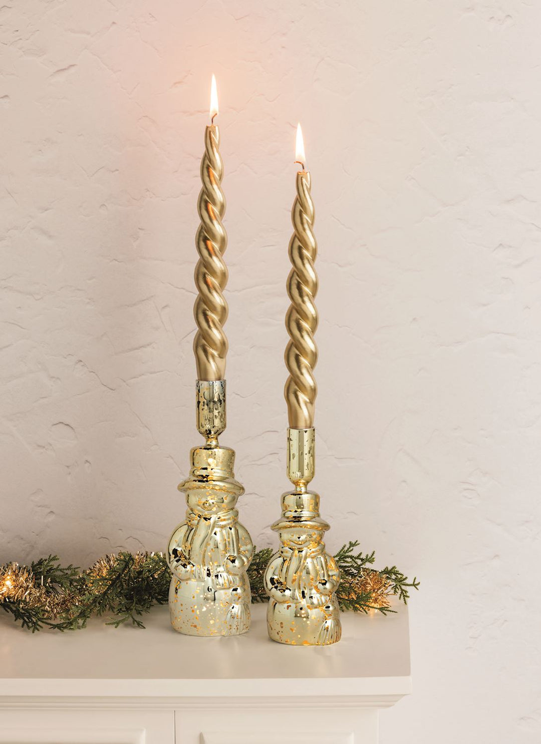 Gold Christmas Taper Candle Set