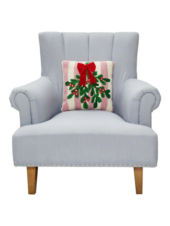 Pink Stripe Mistletoe w/Ribbon Hook Pillow