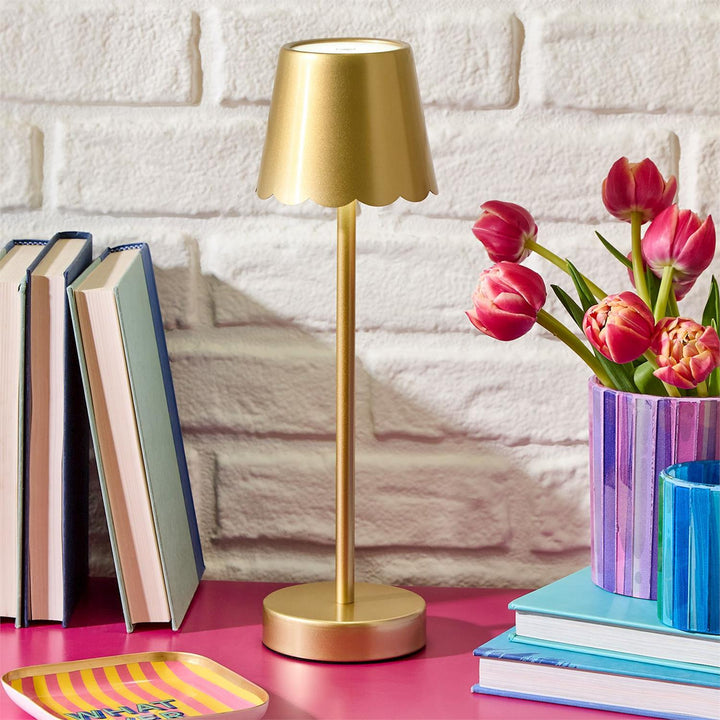LED Cordless Table Lamp w/Scalloped Edge Shade