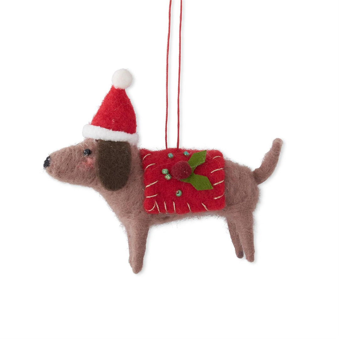 Wool Dog w/Hat Ornament