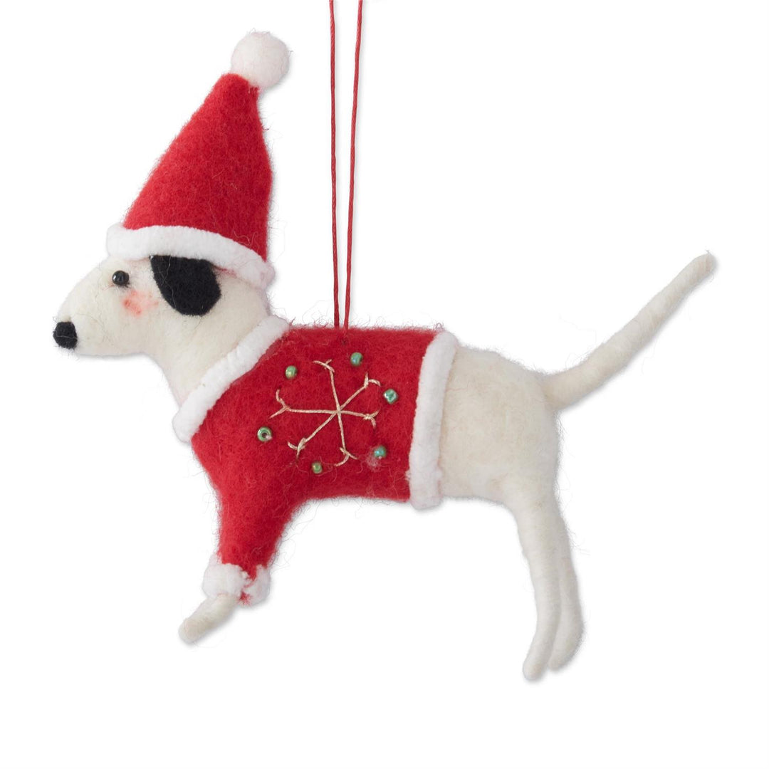 Wool Dog w/Hat Ornament