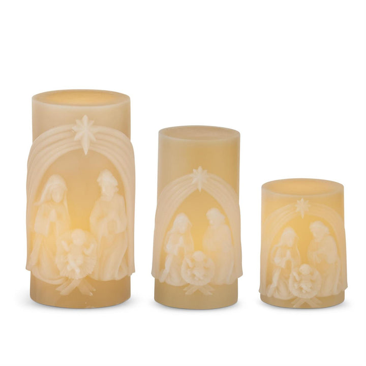 Cream Nativity LED Candle w/Timer