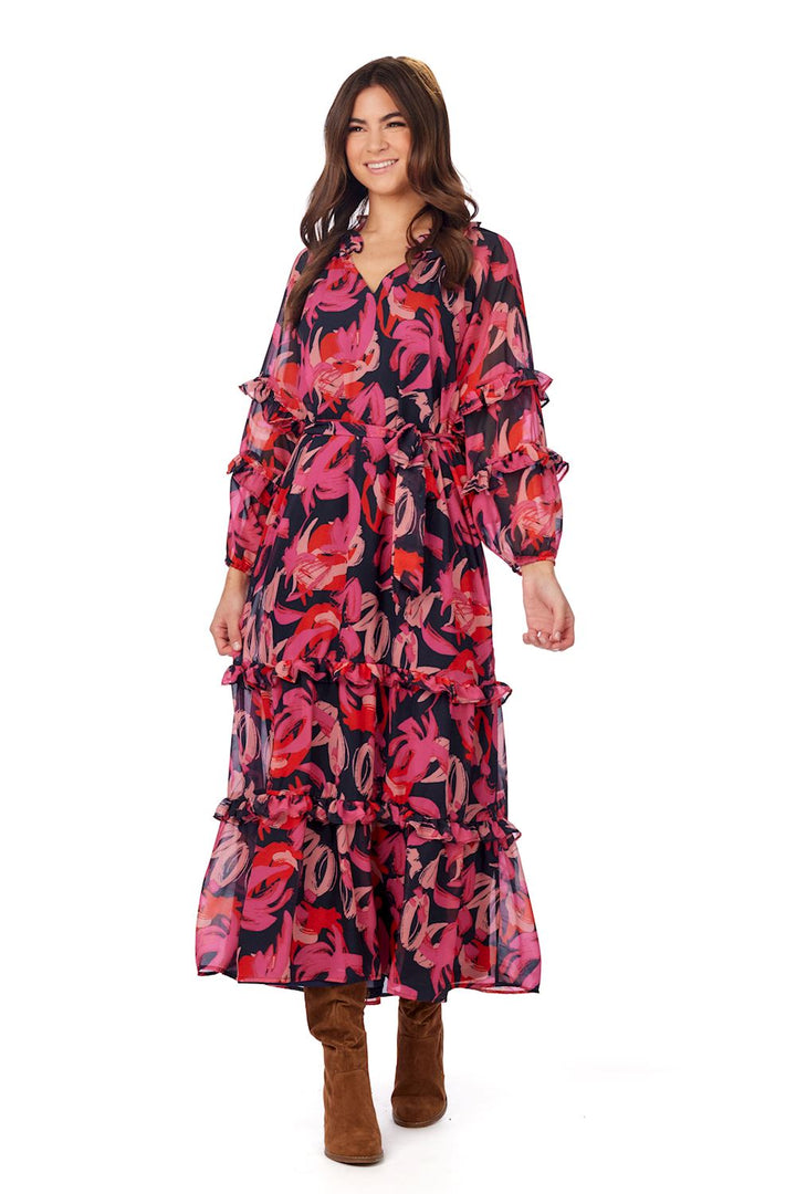 Pink & Navy Floral Portia Maxi Dress