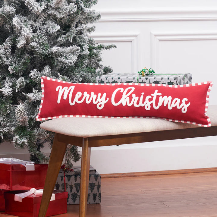 Merry Christmas Striped Edge Pillow
