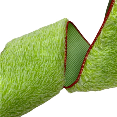 Green Faux Fur Ribbon w/Red Edge, 10yds
