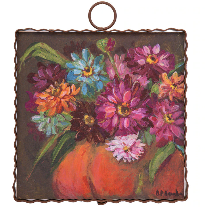 Mini Zinnias In A Pumpkin Print