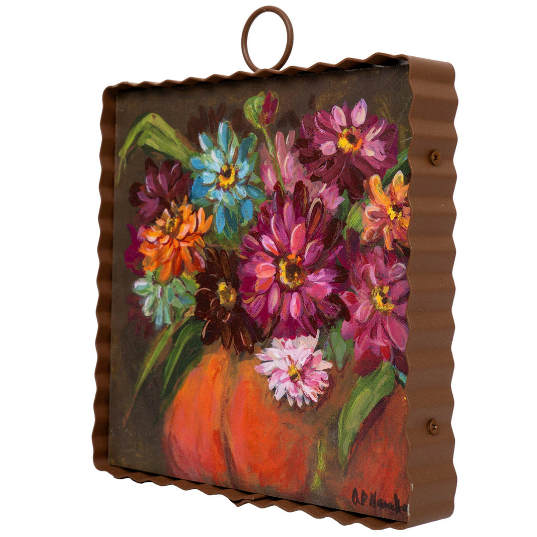 Mini Zinnias In A Pumpkin Print