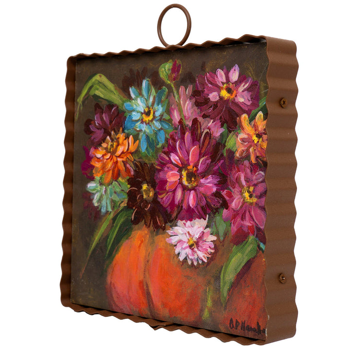 Mini Zinnias In A Pumpkin Print