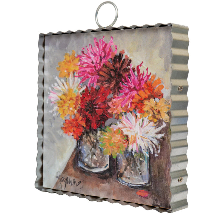 Mini Jars of Zinnias Print
