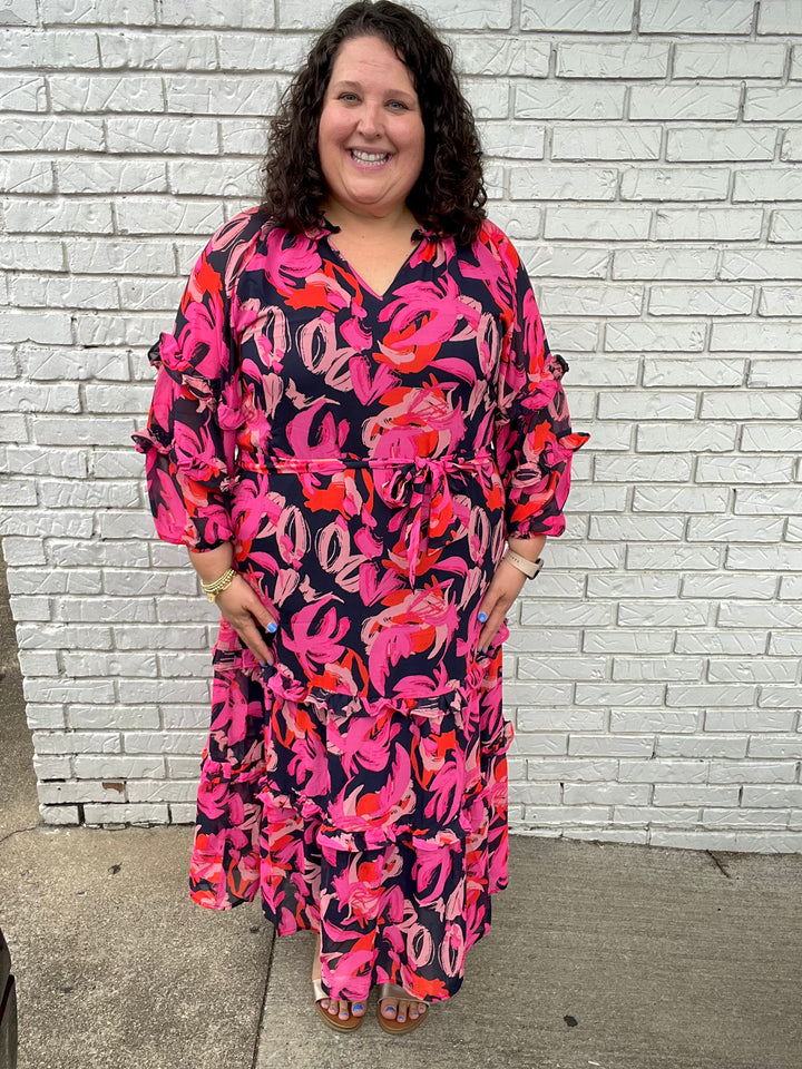 Pink & Navy Floral Portia Maxi Dress