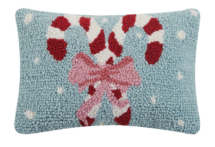 Holiday Candy Canes Hooked Pillow