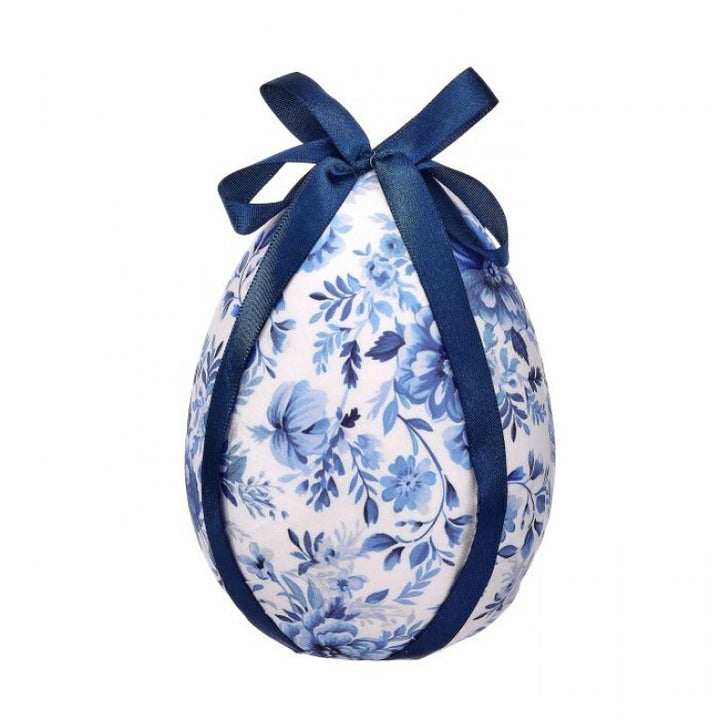 Fabric Toile Easter Egg w/Bow, Small