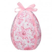 Fabric Toile Easter Egg w/Bow, Large
