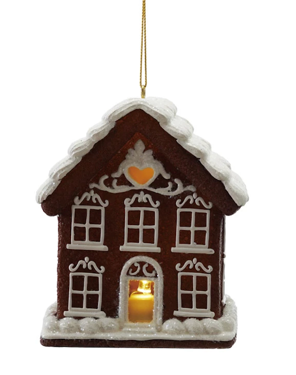 Gingerbread House Ornament w/ LED Light