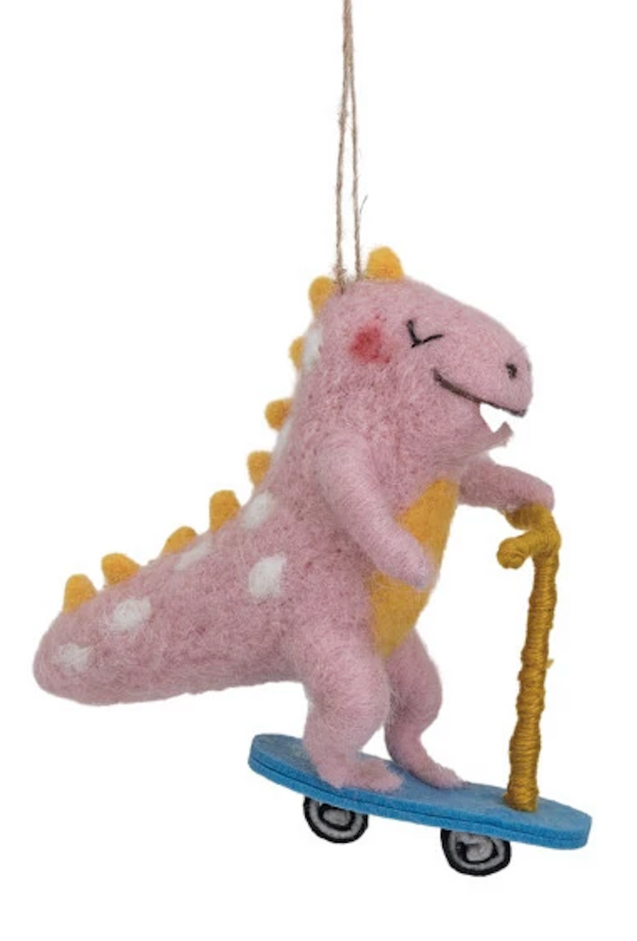 Felt Dinosaur on Wheels Ornament