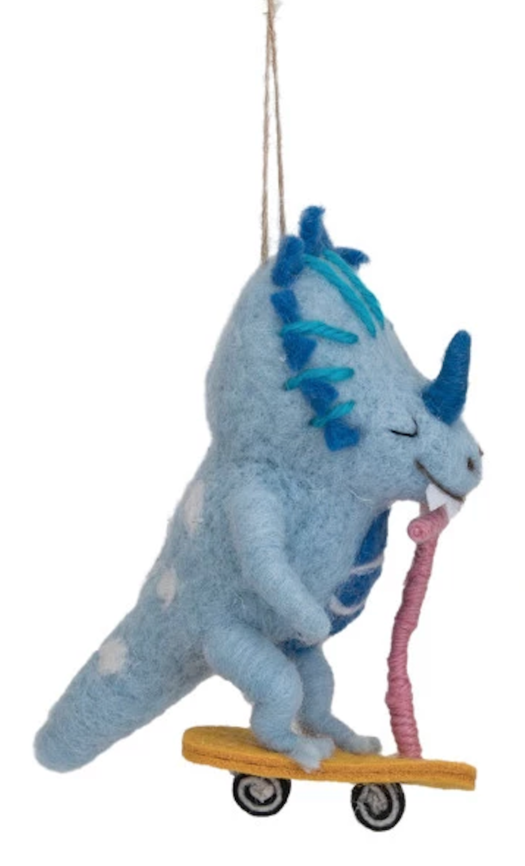Felt Dinosaur on Wheels Ornament
