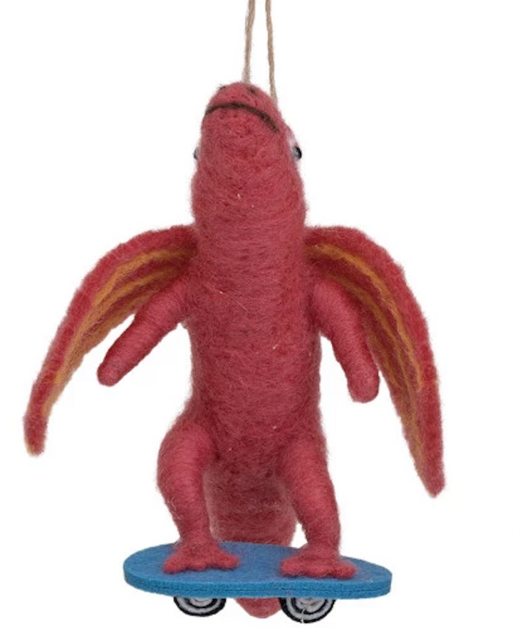 Felt Dinosaur on Wheels Ornament