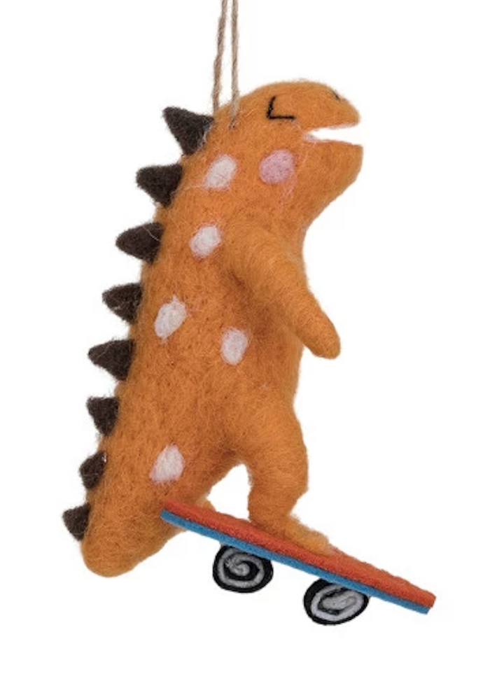 Felt Dinosaur on Wheels Ornament