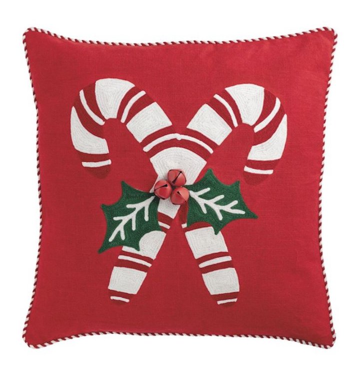 Candy Cane Whimsy Crewel Pillow